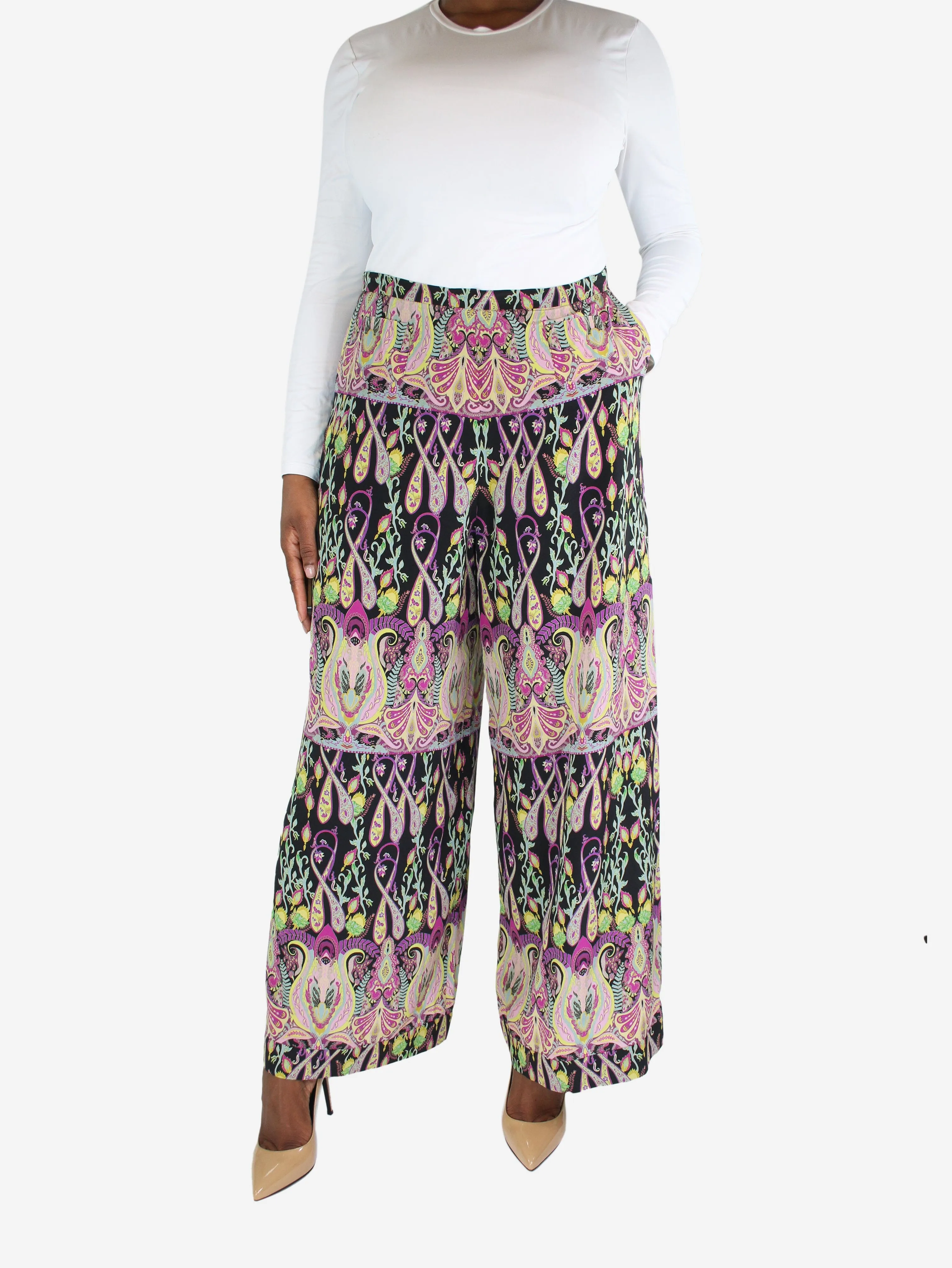 Multicoloured paisley printed trousers - size IT 48