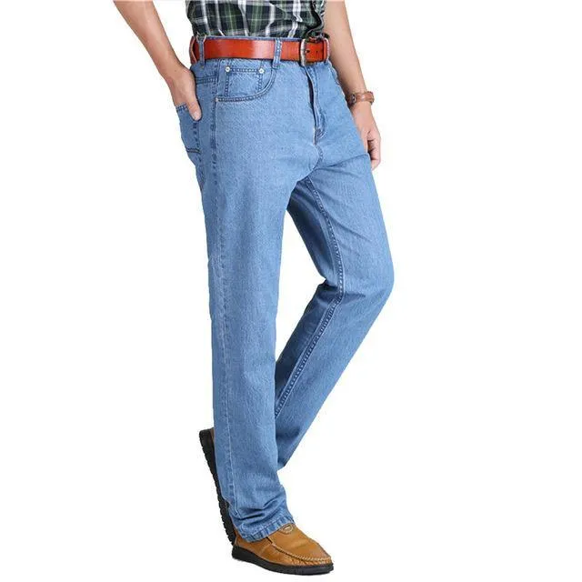 New 100% Cotton Thin Jeans Baggy Cotton Casual Trousers for Male High Waist Washed Denim Pants