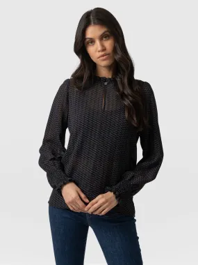 Olivia Blouse - Charcoal Wave