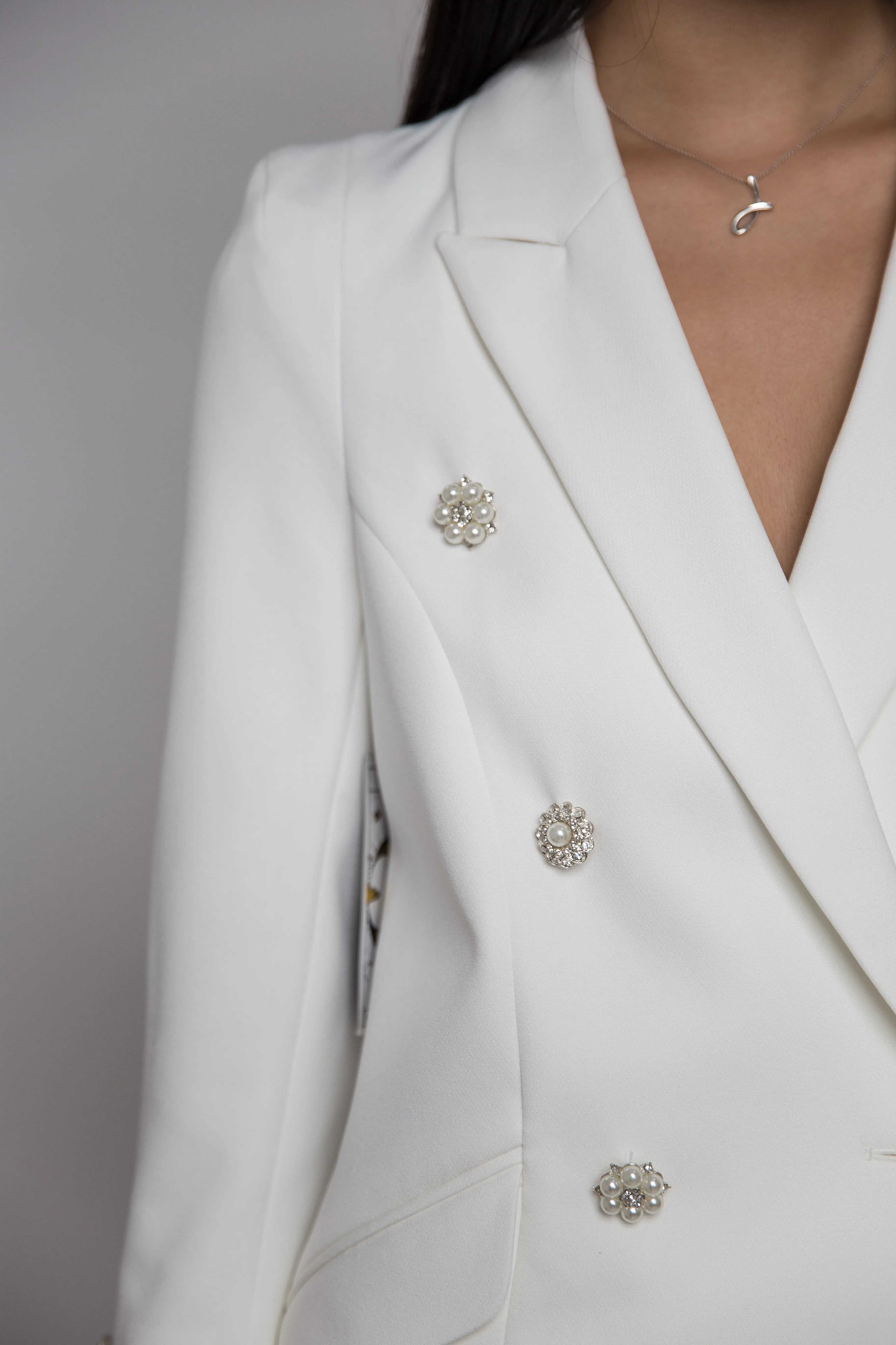 Pearl Accented White Blazer