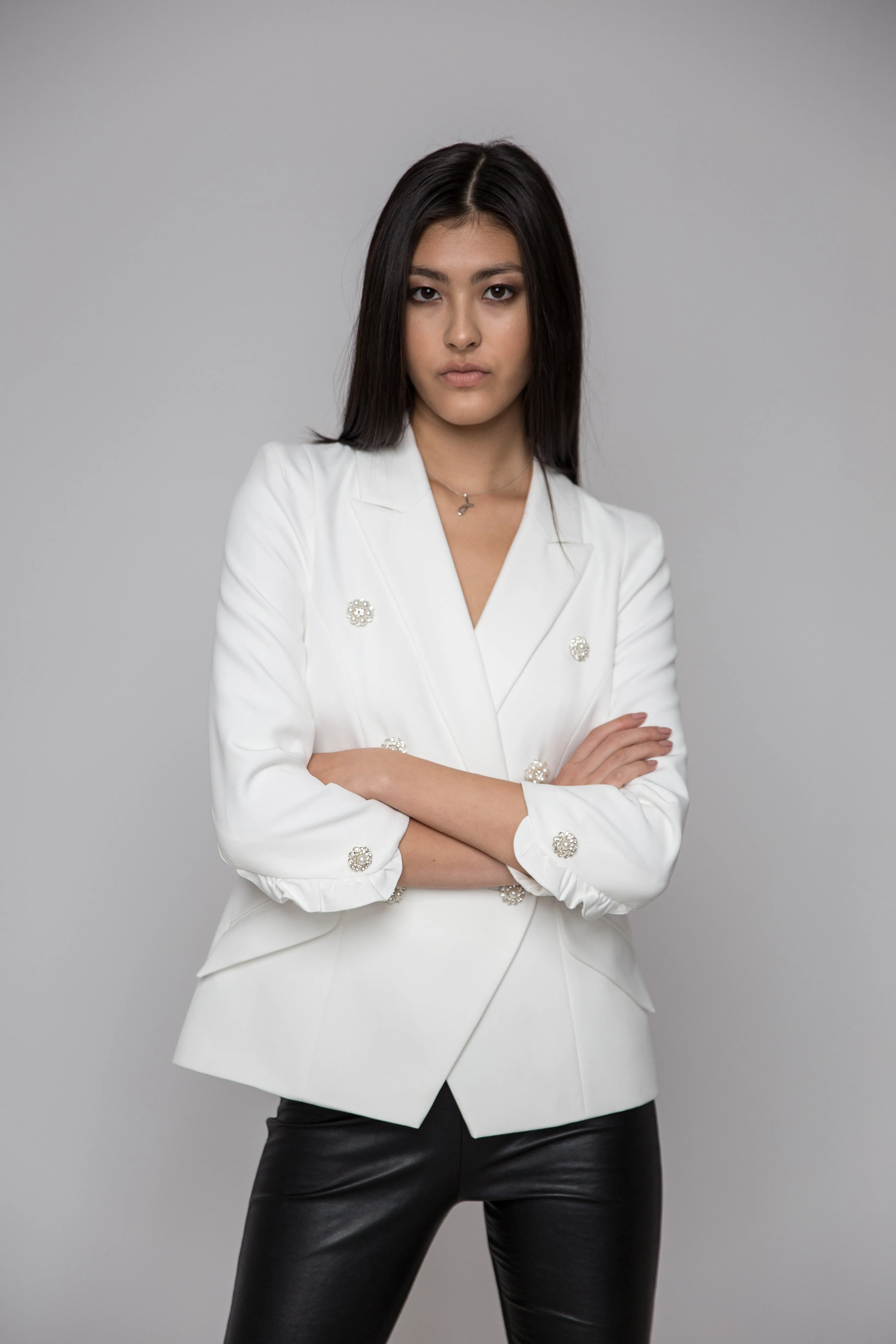 Pearl Accented White Blazer