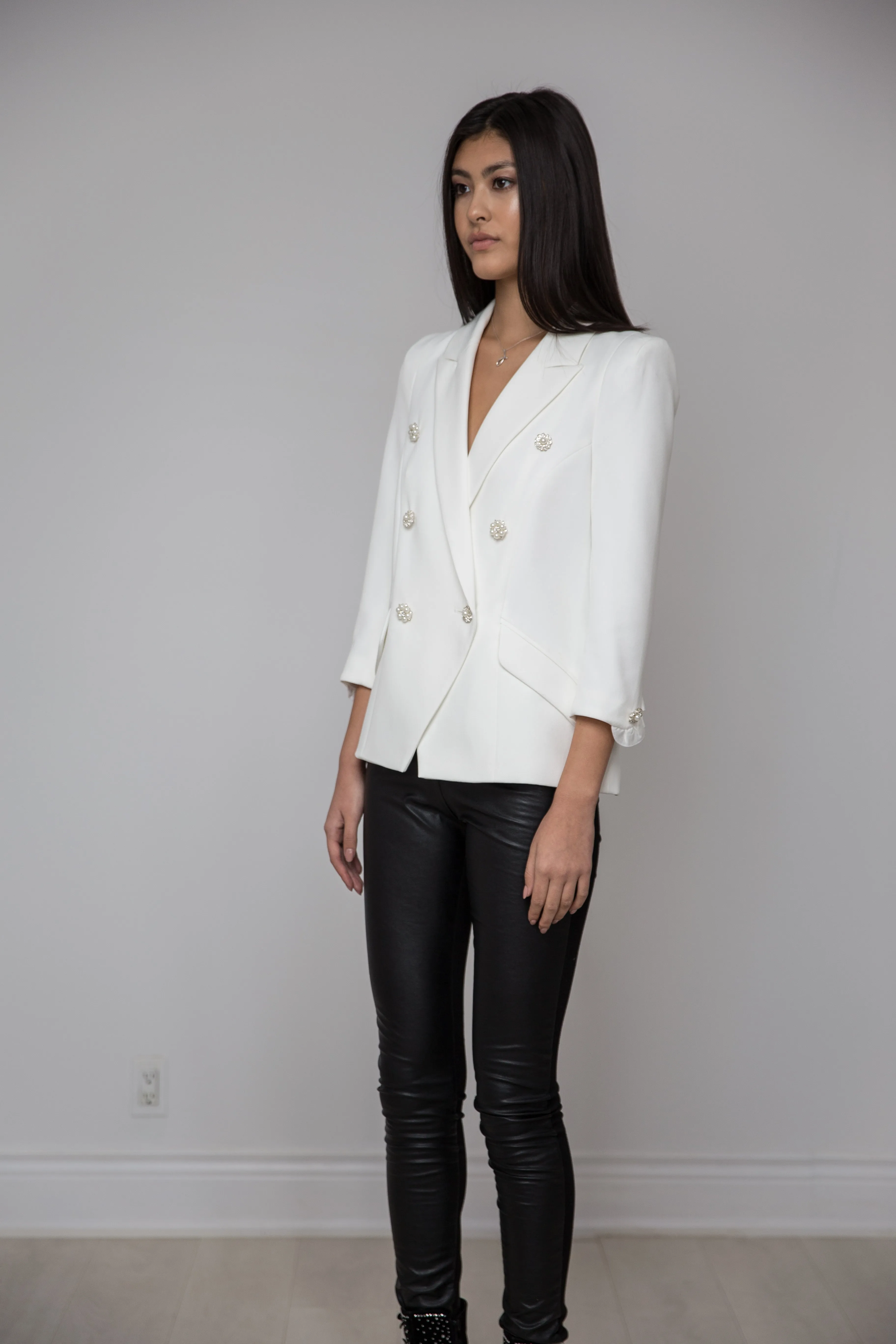 Pearl Accented White Blazer