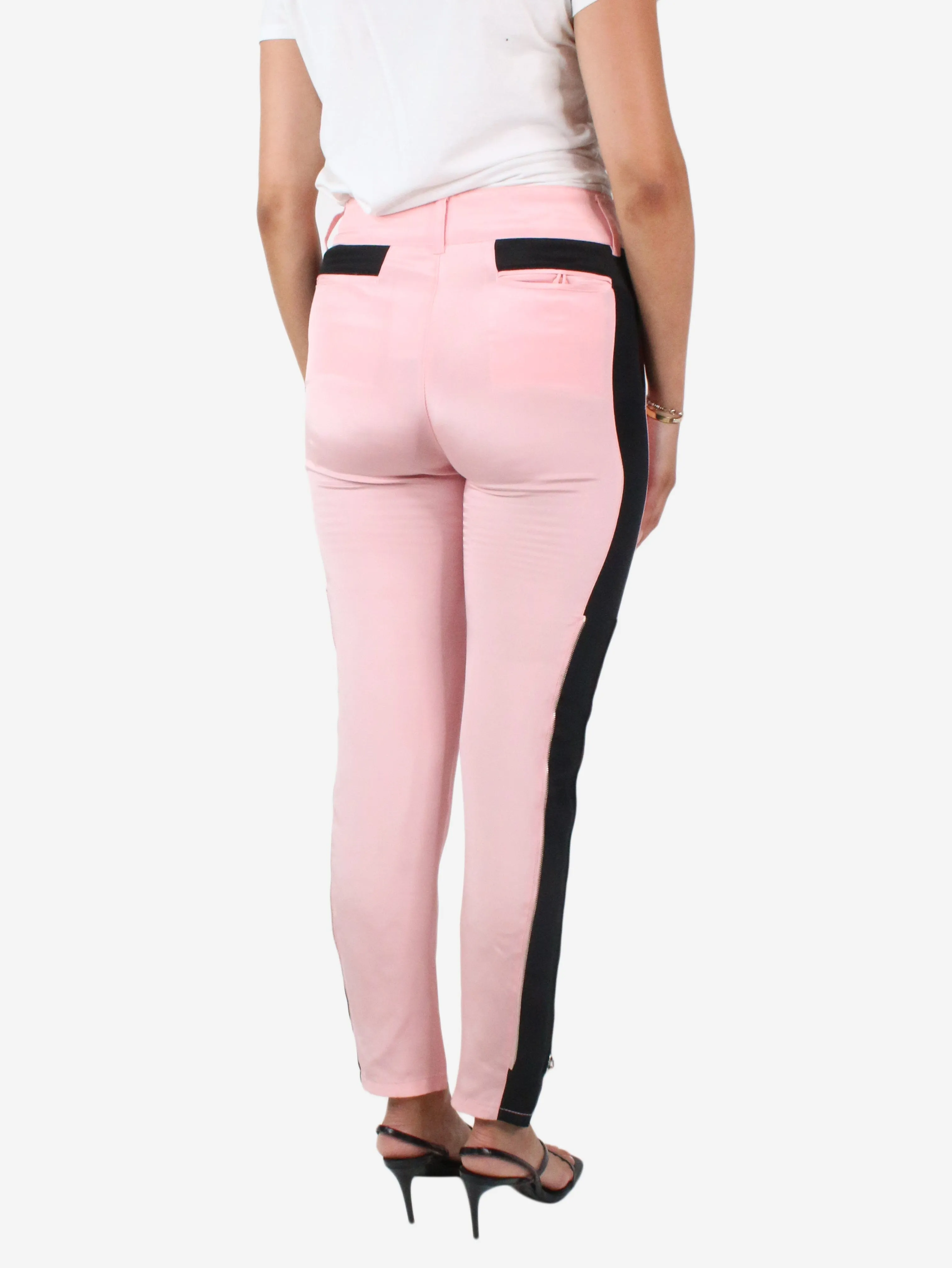 Pink silk zip detail trousers - size US 4