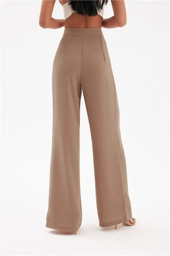 Pleated Crepe Trousers - Beige