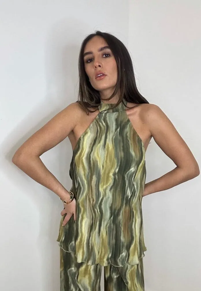 Plisse Green Tie Dye Two Piece