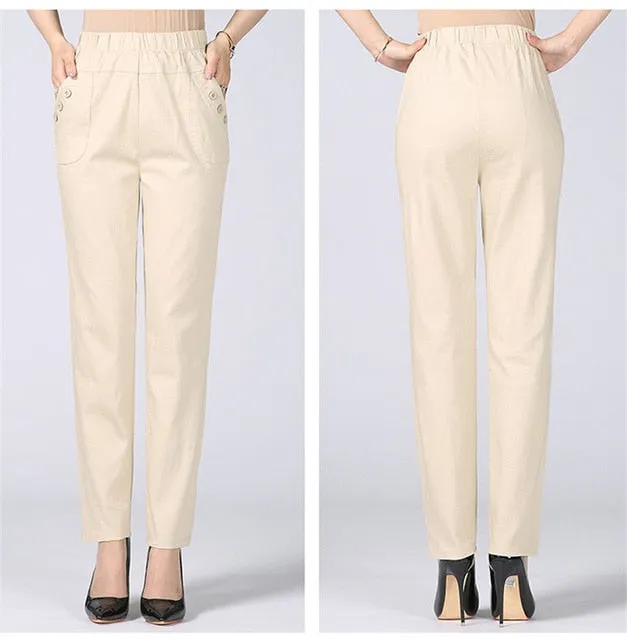 Plus Size 5XL High Waist Stretch Long Pants Women Cotton Straight