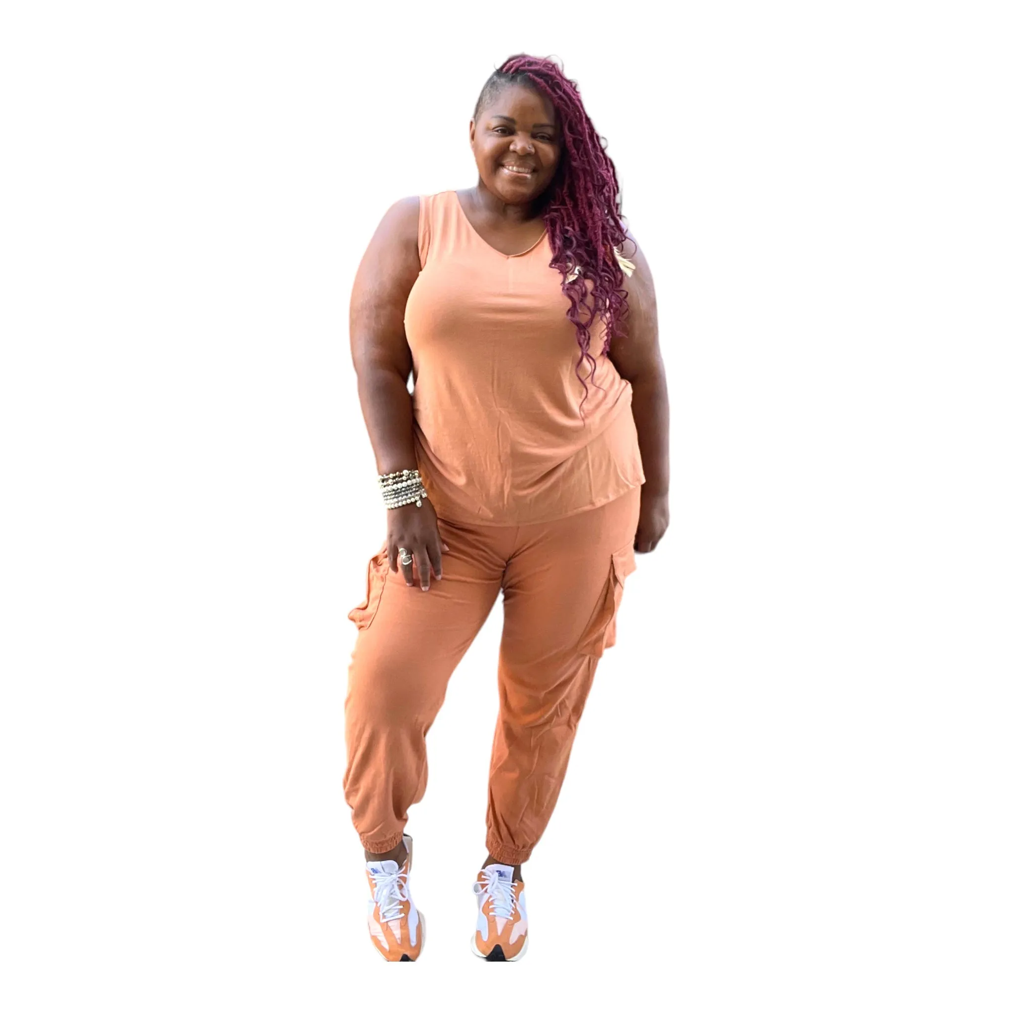 Plus Size Butter Orange Cargo Pants Set