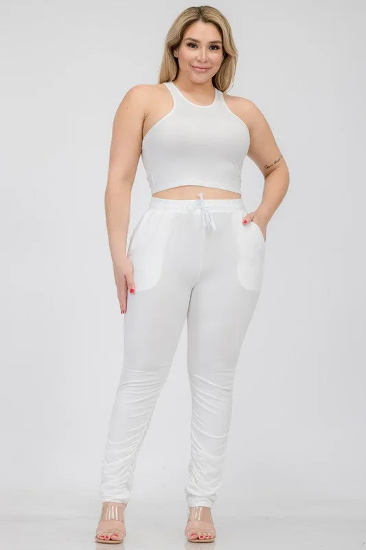 Plus Size Crop Tank Top & Ruched Pants Set