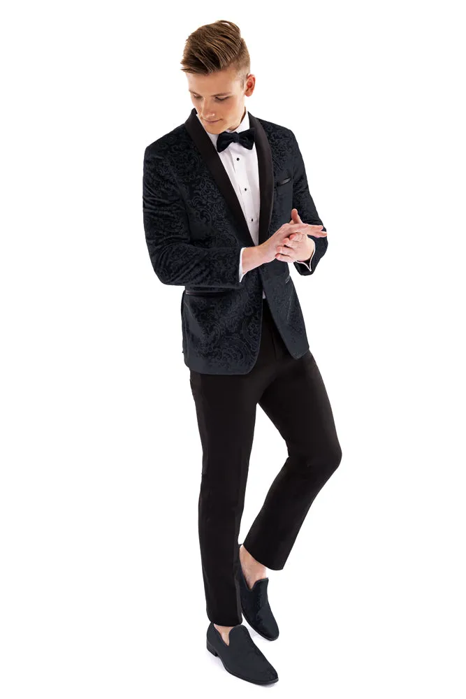 "Equinox" Black Embossed Velvet Tuxedo Jacket (Separates)