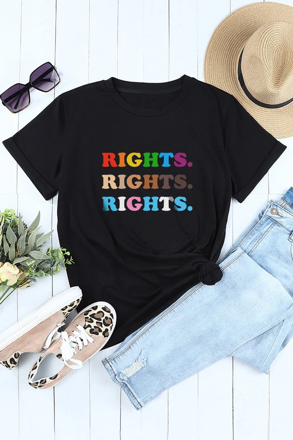 Rainbow Pride T Shirt Womens LGBT Rights Print Short Sleeve Tee Shirt