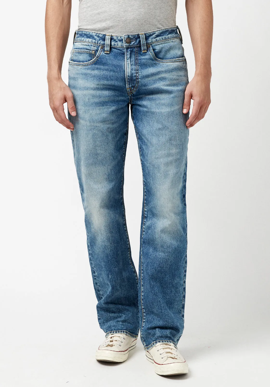 Relaxed Straight Driven Men's Jeans in Bleached Down Blue - BM22878