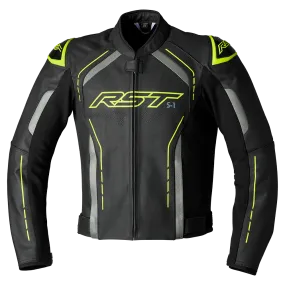 RST S1 CE Mens Leather Jacket - Black / Grey / Flo Yellow