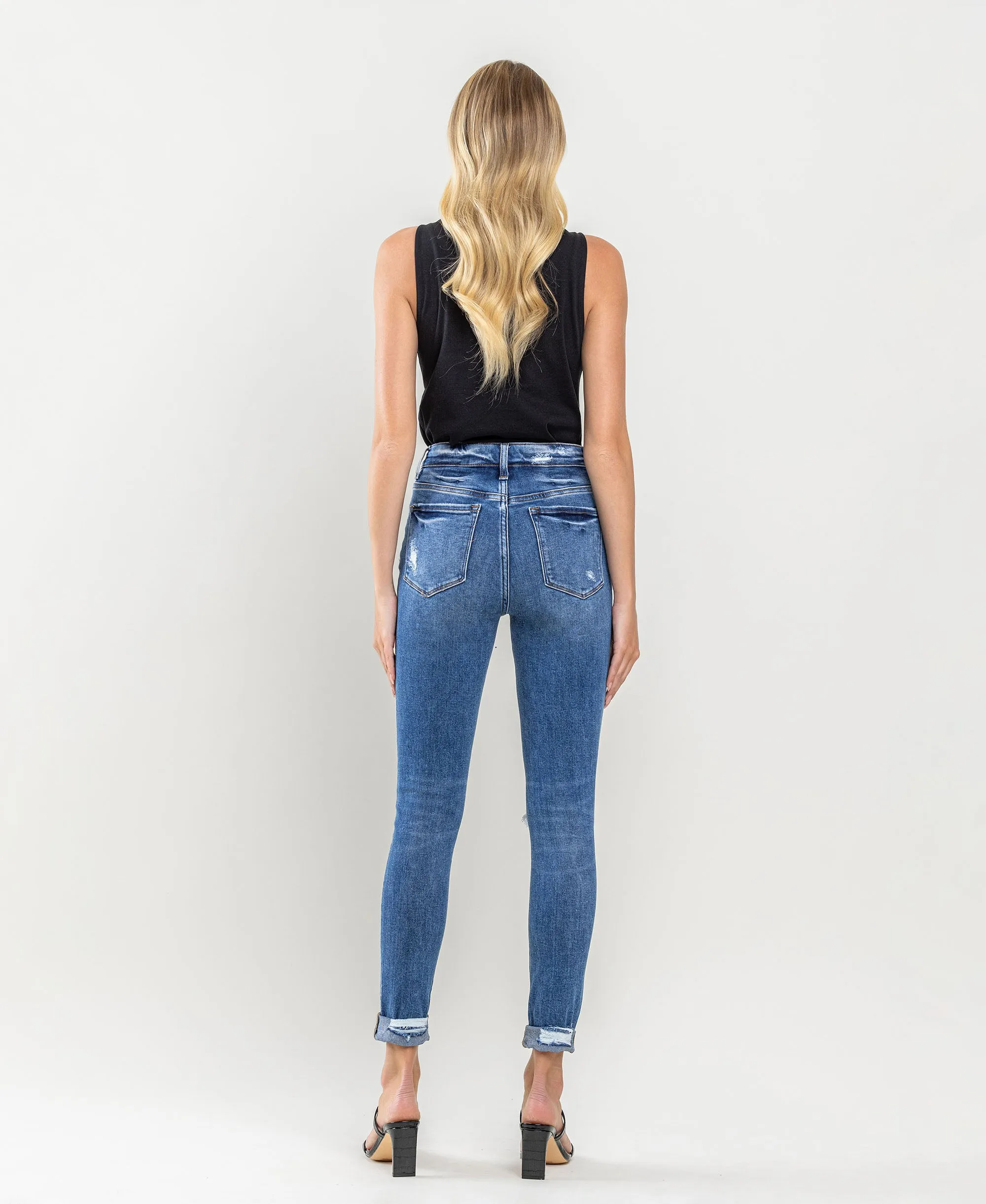 Satisfactory  - High Rise Distressed Cuffed Crop Skinny Jeans