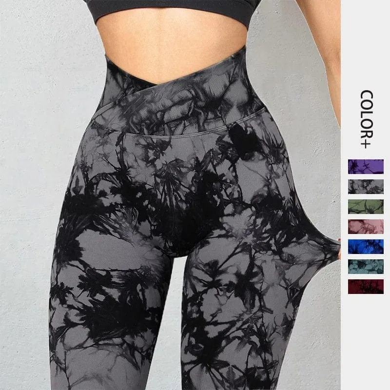 Seamless Tie Dye Women Yoga Pants Push Up Sport Fitness Running Gym Leggings