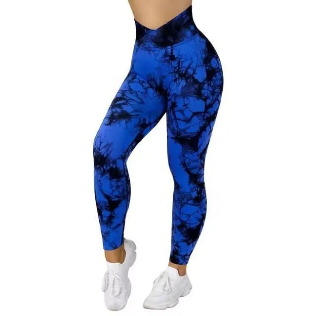 Seamless Tie Dye Women Yoga Pants Push Up Sport Fitness Running Gym Leggings