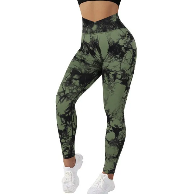 Seamless Tie Dye Women Yoga Pants Push Up Sport Fitness Running Gym Leggings