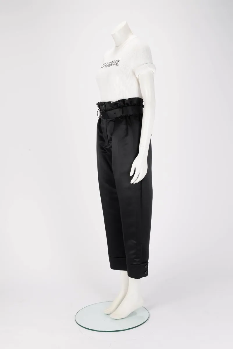 Simone Rocha Black Satin Paperbag Belted Pants UK 12