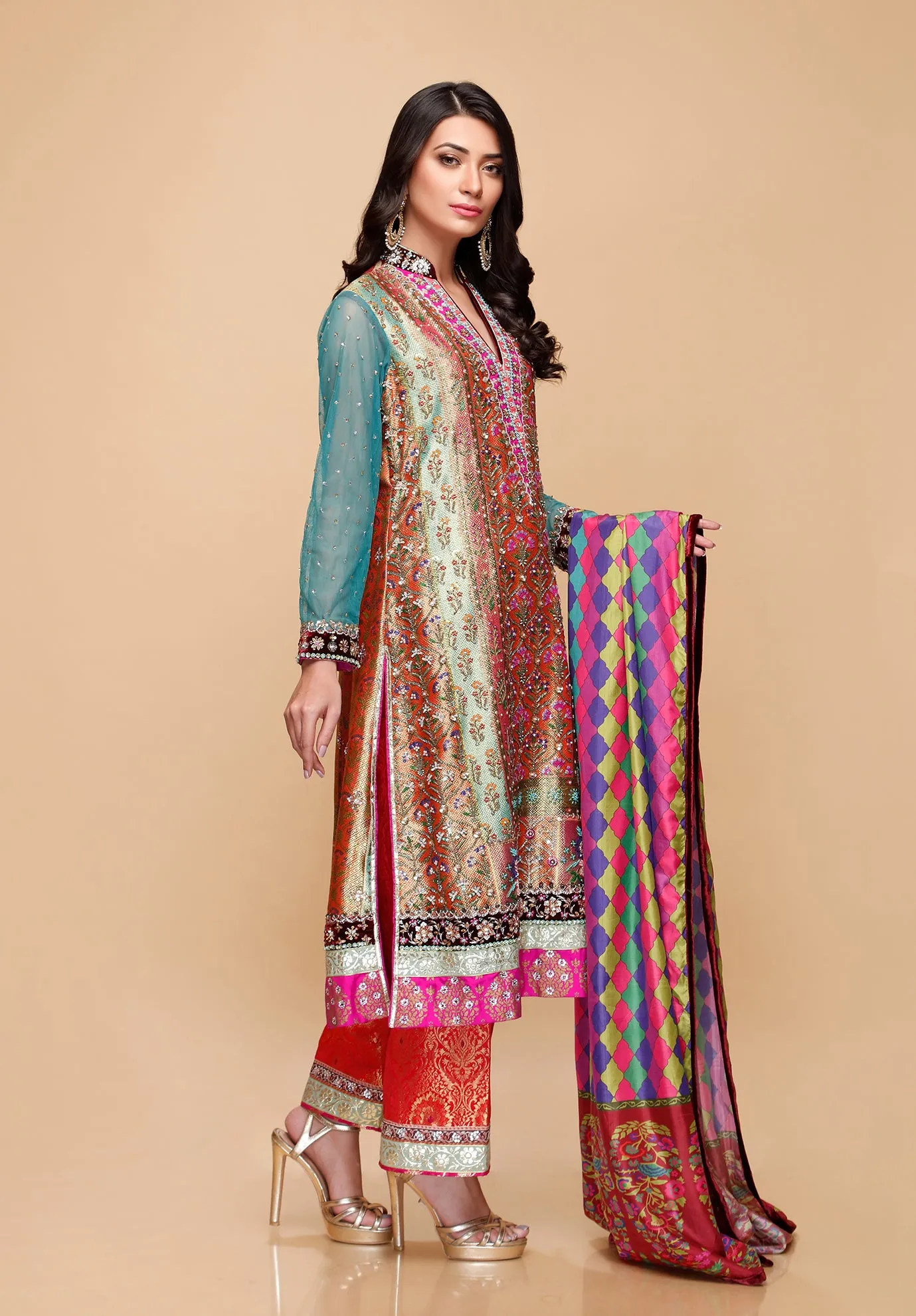 (SKU-1088)-3 PIECE ATTIRE-SHIRT PANT DUPATTA