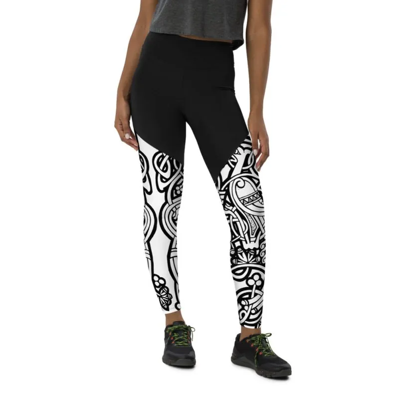 Sports Leggings - Celtic Graphic style B&W