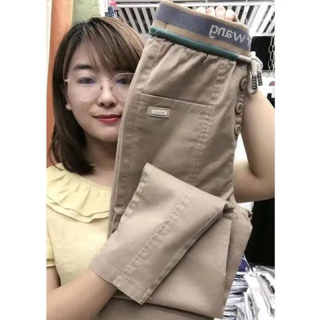 Spring Autumn Korea Fashion Women Elastic Waist Loose Pants Plus Size All-matched Casual Cotton Harem Pants Femme Trousers V156