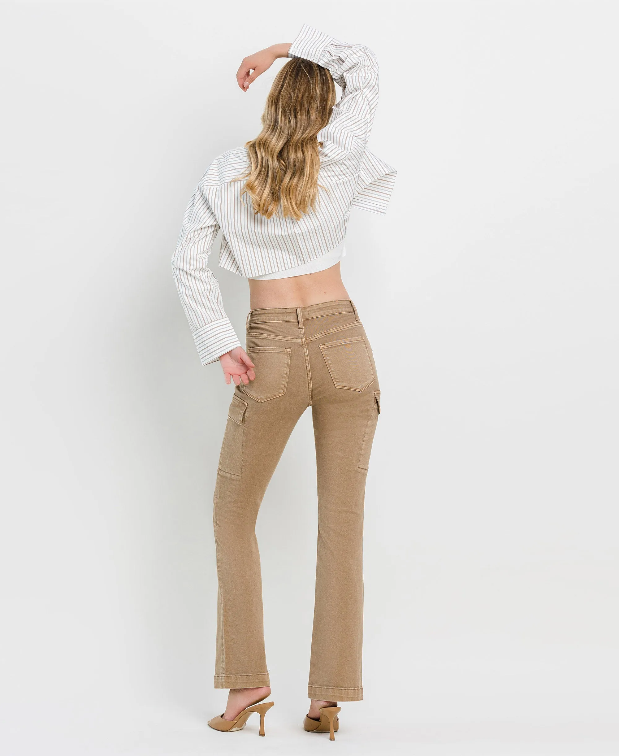 Stone - High Rise Relaxed Bootcut Cargo Jeans