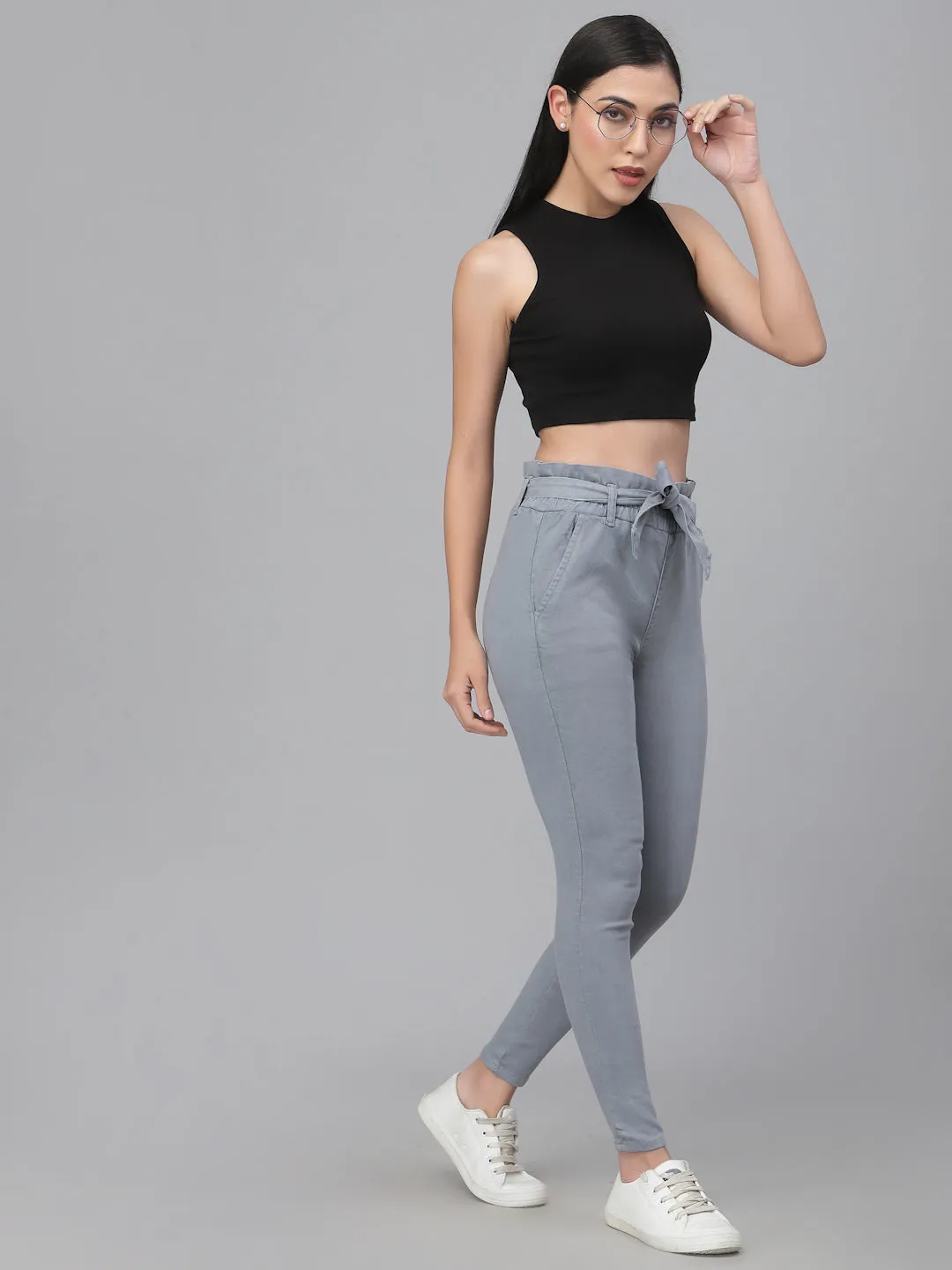 Style Quotient Women Grey Slim Fit Pleated Trousers