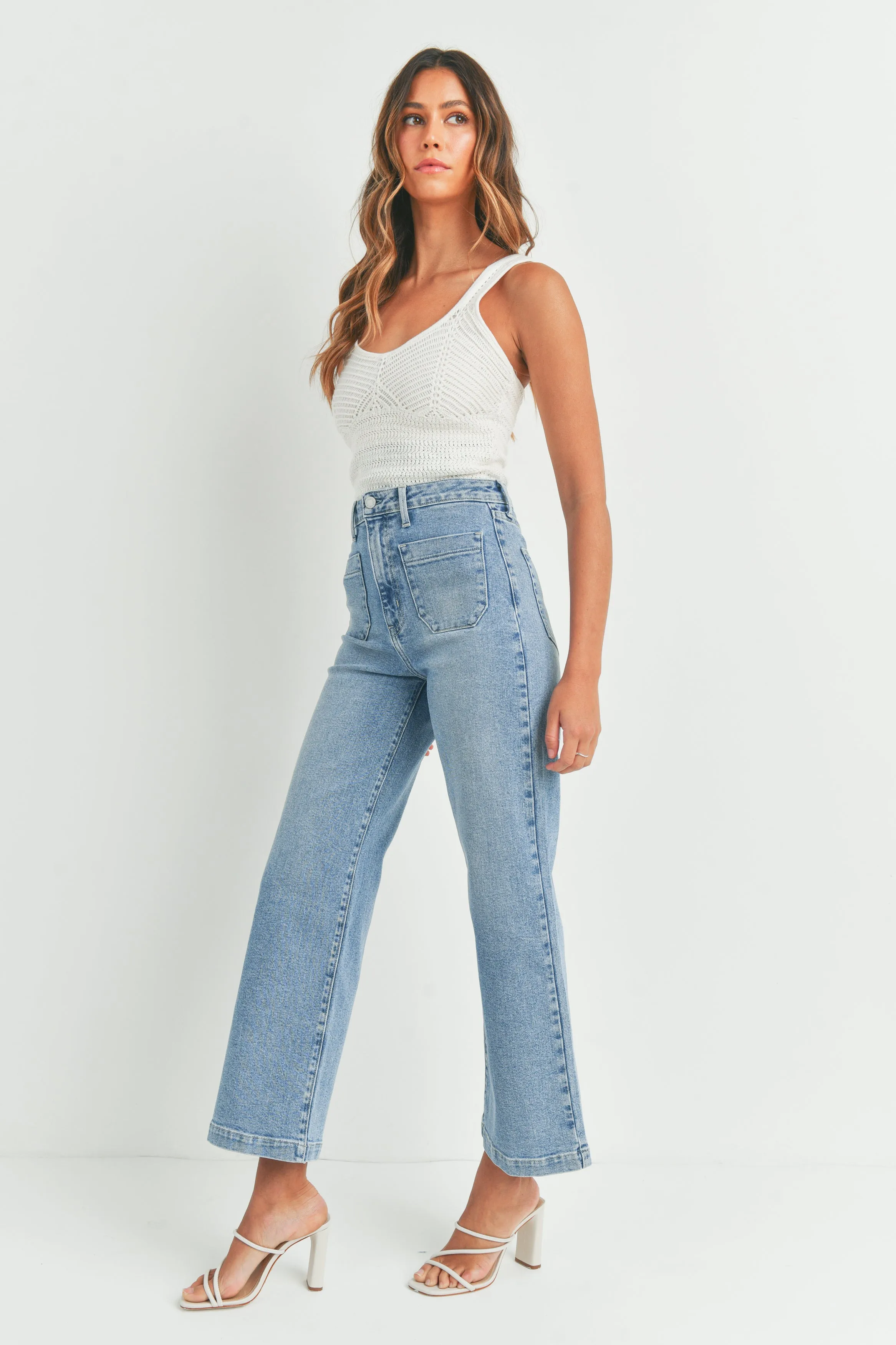 The Ivy Patch Pocket Wide Leg Jeans