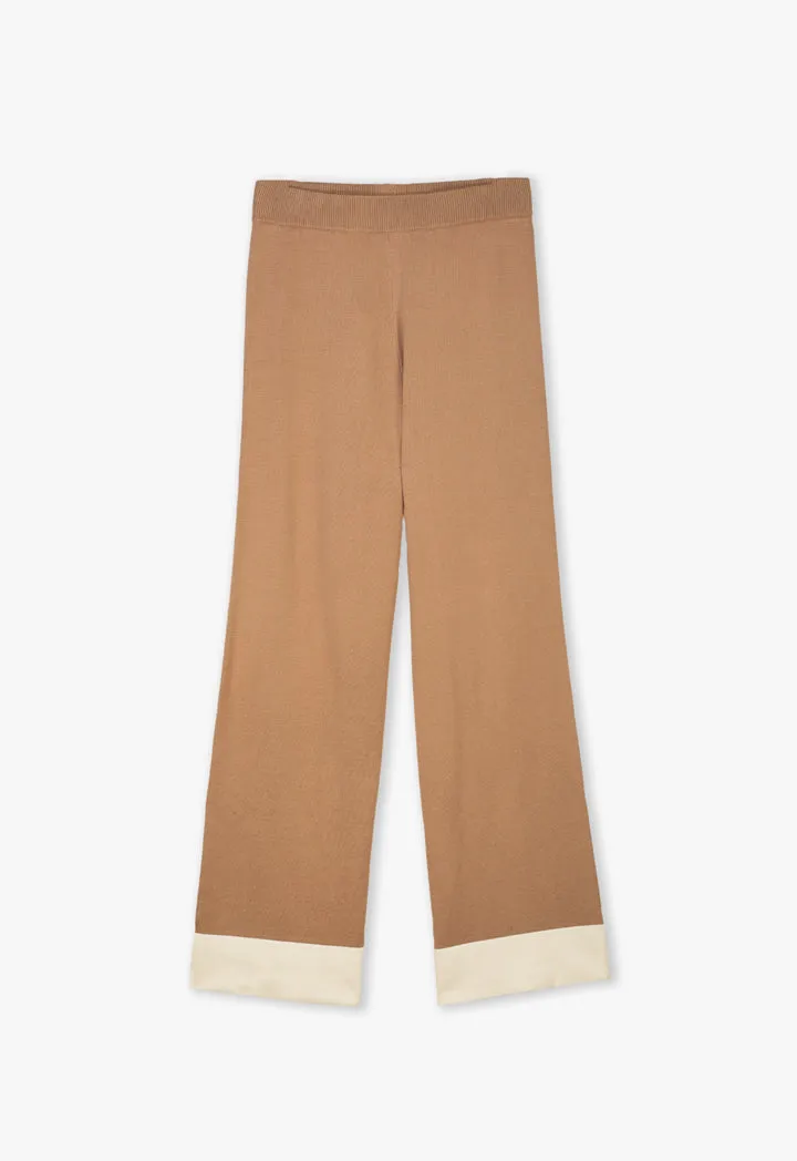 Two-Tone Striped Hem Trousers with Enhanced Features