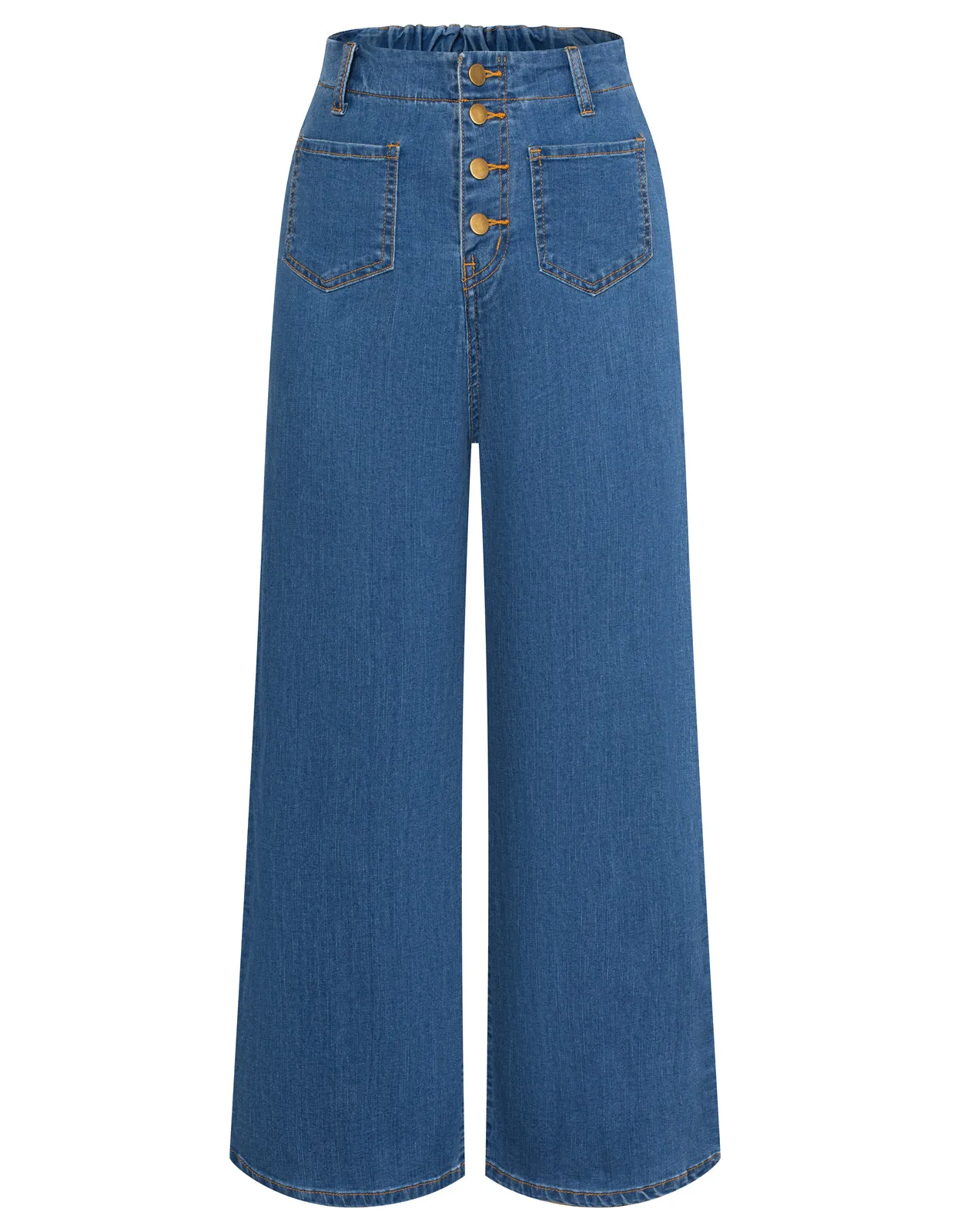 Vintage Straight Leg High Waisted Elastic Waist Multi-Pocket Flare Denim Pants