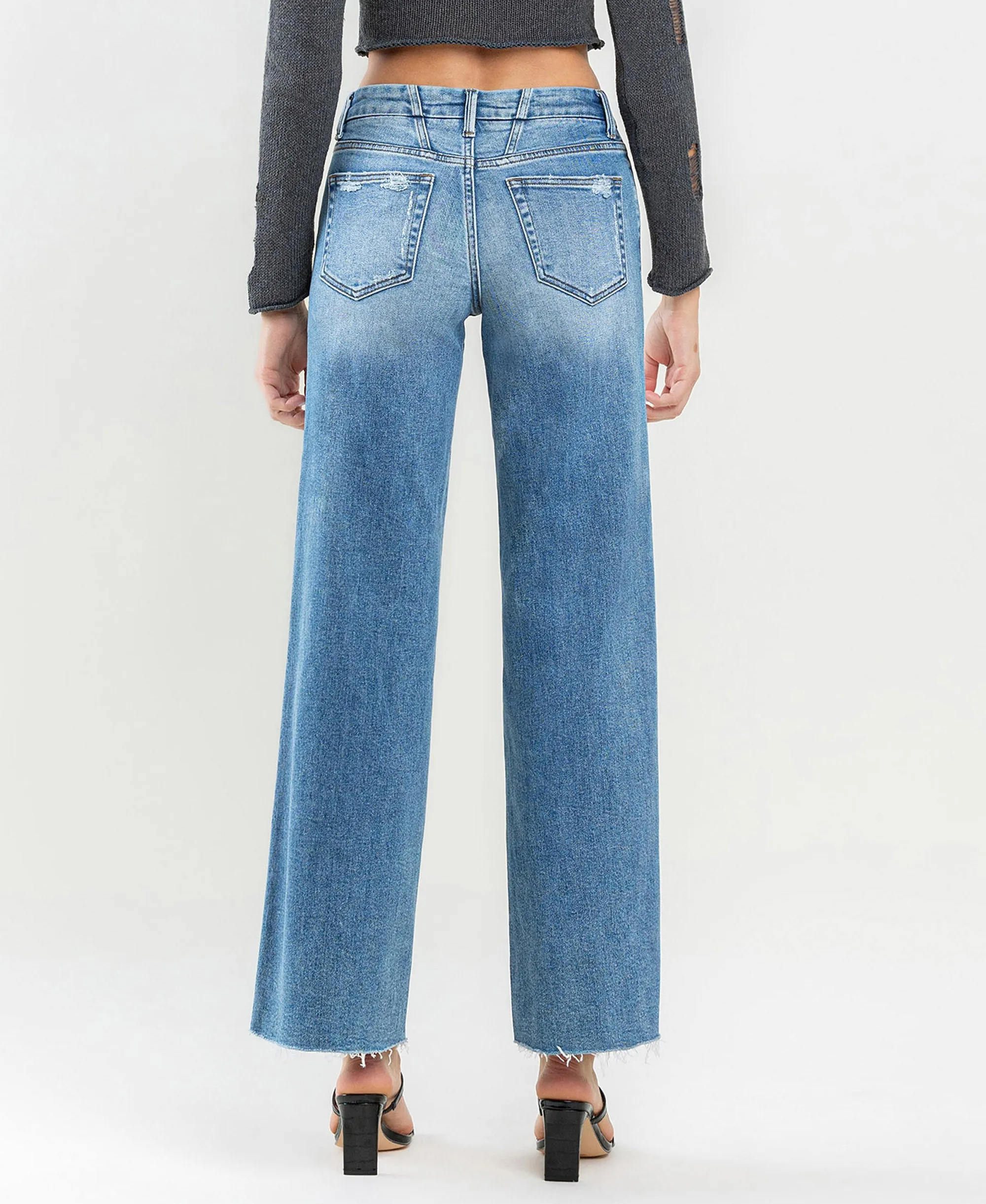 Vouchsafe - Mid Rise Raw Hem Wide Leg Jeans