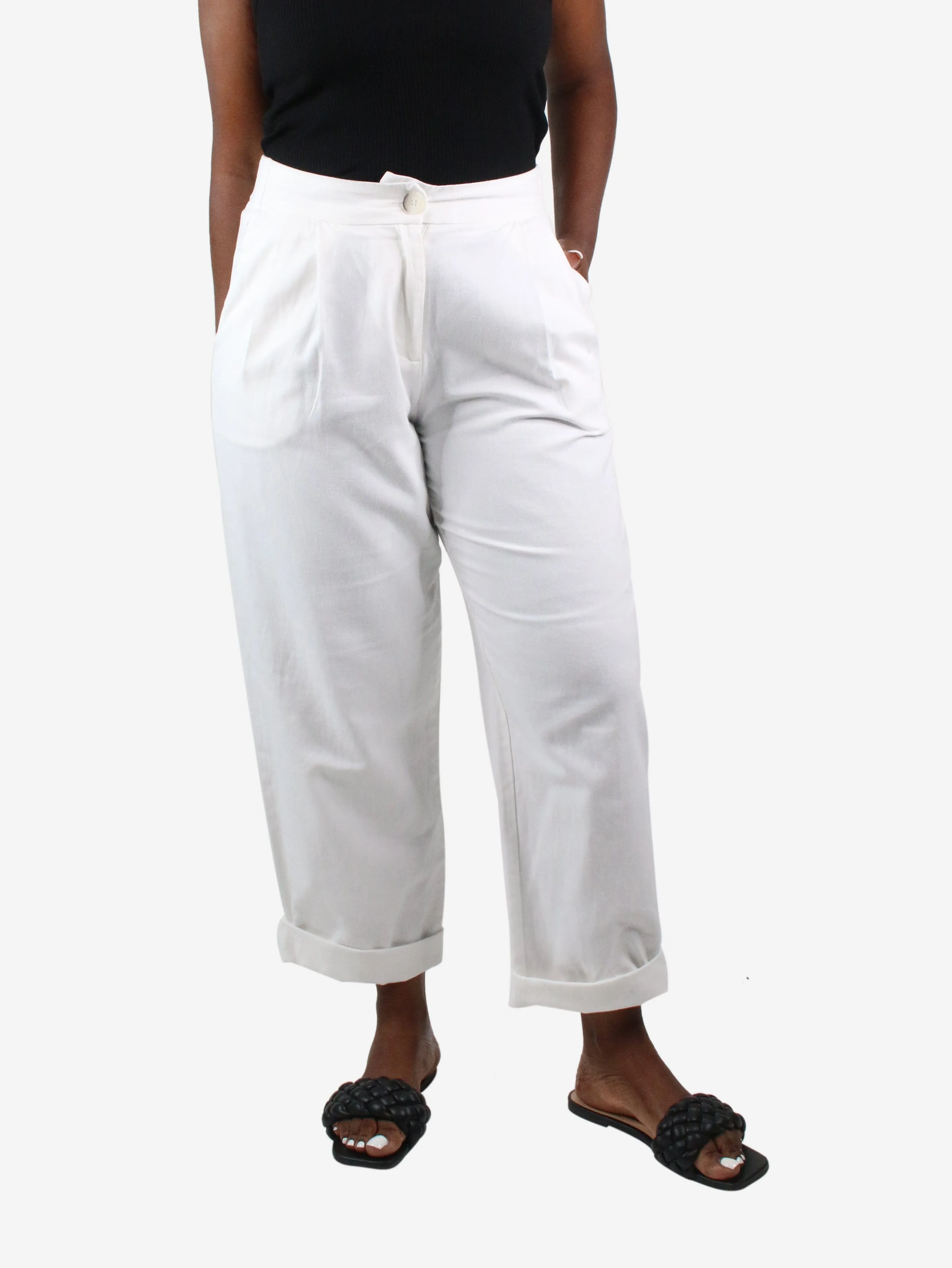 White cotton & linen blend trousers - size L