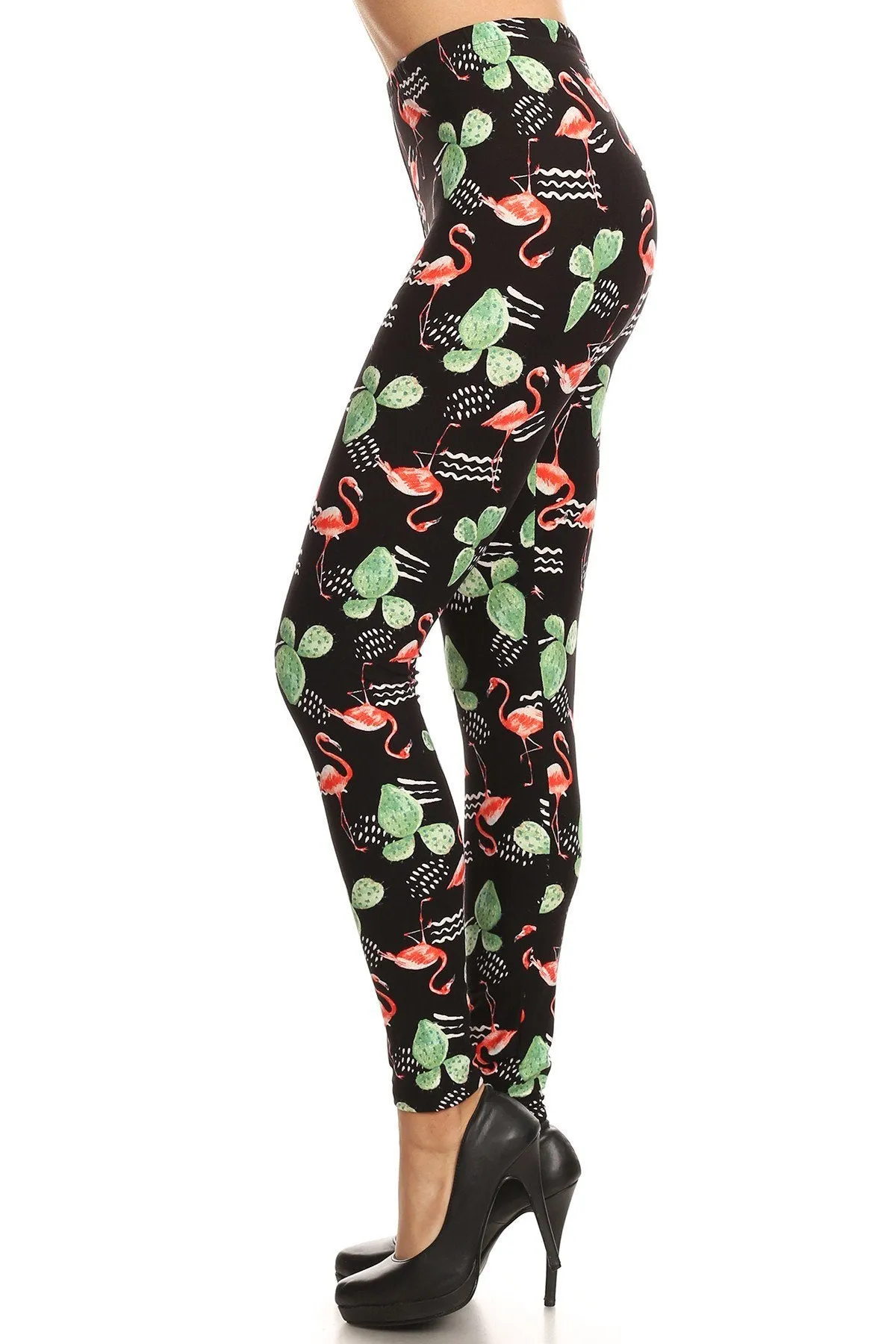 Women's 3 X 5X Flamingo Cactus Pattern Printed Leggings