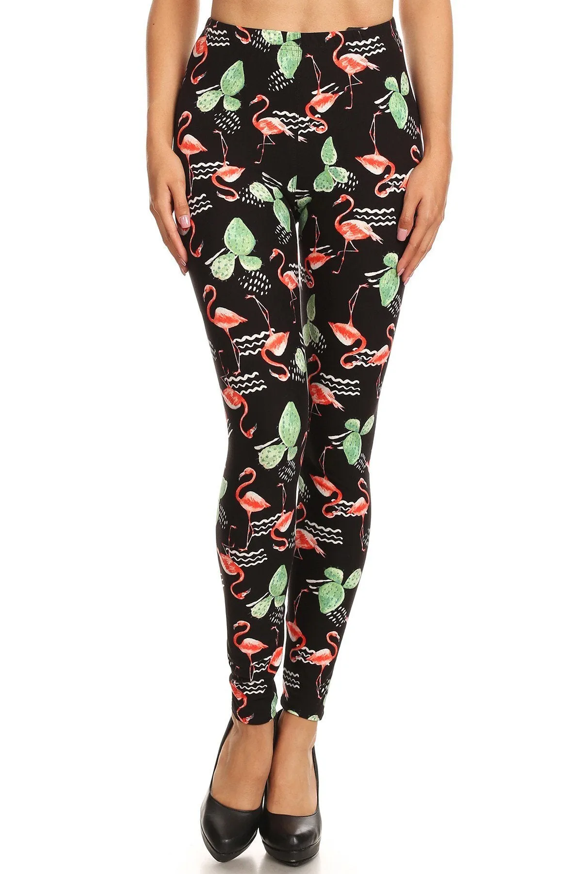 Women's 3 X 5X Flamingo Cactus Pattern Printed Leggings