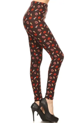 Women's Plus Lip Lipstick Pattern Printed Leggings